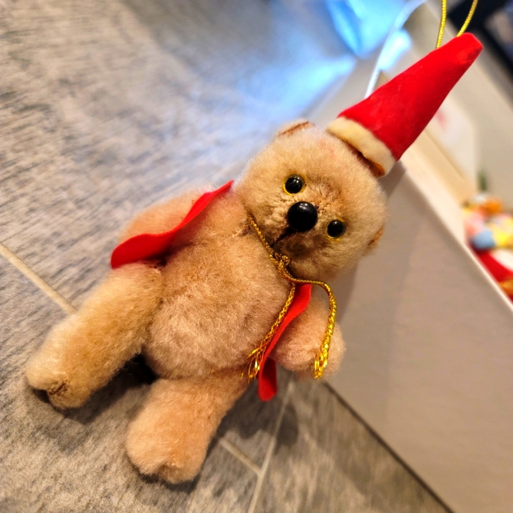 Vintage Teddy Bear Plush Christmas Ornaments Vest Santa Hats